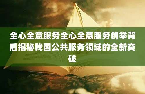 全心全意服务全心全意服务创举背后揭秘我国公共服务领域的全新突破